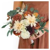 1Pc Fall Wedding Bouquets for Bridesmaids Burnt Orange Terracotta Bridal Bouquet Bride Bridesmaid Maid of Honor Bouquet Wedding - Retail: $50