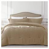 Brown Full Comforter Set - 3 Pieces Seersucker Lightweight Bedding Comforter Sets (1 Soft Fluffy Comforter & 2 Pillowcases) - All Seasons Cozy Modern Bed Sets - Retail: $45