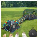 Rainbow Outdoor Cat Enclosures for Cats Indoor, Patio Portable Mesh Cat Tent, Tunnel, Playhouse with Free Carry Bag & Metal Rod for Multiple Small Animals, Includes Playpen+Tent+Pet Tunnel, Rainbow - 