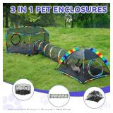 Rainbow Outdoor Cat Enclosures for Cats Indoor, Patio Portable Mesh Cat Tent, Tunnel, Playhouse with Free Carry Bag & Metal Rod for Multiple Small Animals, Includes Playpen+Tent+Pet Tunnel, Rainbow - 
