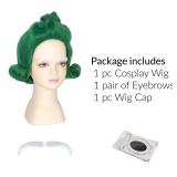 Miss U Hair Short Wavy Vibrant Green Wig with White Eyebrow Set Cosplay Outfit Wig - Retail: $16