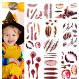 9 Sheets Face Body Horror Realistic Fake Bloody Wound Stitch Scar Scab Waterproof Temporary Tattoos Sticker Halloween Fool