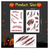 9 Sheets Face Body Horror Realistic Fake Bloody Wound Stitch Scar Scab Waterproof Temporary Tattoos Sticker Halloween Fool