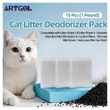 15 Pcs (1 Pound) Cat Litter Activated Carbon Deodorizer Pack Replacement of deodorant kits for Litter-Robot 3 & Litter-Robot 4 - Litter Box Odor Eliminator w/Carbon Filters - Fits most litter boxes - 