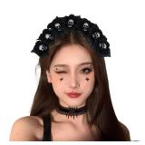 2-Pack Halloween Skull Headpiece Black Rose Flower Crown Headband the Dead Costume Flower Crown Headdress for Halloween Decor - Retail: $9