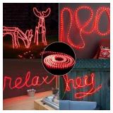 Rope Lights Outdoor, 18ft 216 LED Red Christmas Rope Lights Connectable, 120V Plugin Red Christmas Light Waterproof Clear Tube Lighting Indoor for Xmas Patio Garden Party Home Decorations - Retail: $2