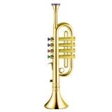 Gold Trumpet Musical Instruments Toy for Kid Toddler Fake Plastic Preschool Music Toy Gift Non-Professional Wind Instrument Early Educational Teaching Songs Gifts for Toddlers Children - Retail: $25