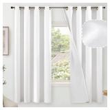 Blackout Curtains for Bedroom 63 Inch Length 2 Panels Set, Thermal Insulated 100% Black Out Privacy Soundproof Grommet Farmhouse Linen Window Curtains for Living Room Darkening, White, Each 52âWi
