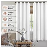 Blackout Curtains for Bedroom 63 Inch Length 2 Panels Set, Thermal Insulated 100% Black Out Privacy Soundproof Grommet Farmhouse Linen Window Curtains for Living Room Darkening, White, Each 52âWi
