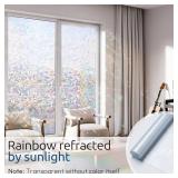 Window Privacy Film Rainbow Film Decorative Window Sticker, 3D Static Stained Glass Cling Tint for Home Heat Control Non-Adhesive, 23.6 x 78.7 inches - Retail: $28
