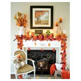 2 Pack Fall Garland Maple Leaf, 5.9Ft/Piece Hanging Vine Garland Artificial Autumn Foliage Garland Thanksgiving Decor for Home Wedding Fireplace Party Christmas (Red) - Retail: $18