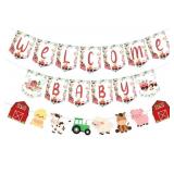 Farm Animal Baby Shower Banner, Red and Blue Welcome Baby Bunting Garland, Farm Animal Themed Party Decoration, Barnyard Party Supplies for Boys Girls - Retail: $10