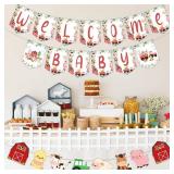 Farm Animal Baby Shower Banner, Red and Blue Welcome Baby Bunting Garland, Farm Animal Themed Party Decoration, Barnyard Party Supplies for Boys Girls - Retail: $10