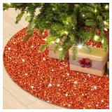 WUPIOS Orange Christmas Tree Skirt 21 Inch small Sequin Trees Skirts Collar Velvet Tree Mat Mini Trees Skirts for Artificial Trees Sparkle Xmas Trees Skirt Fall Tree Skirts Cover for Fall Xmas Thanksg