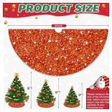 WUPIOS Orange Christmas Tree Skirt 21 Inch small Sequin Trees Skirts Collar Velvet Tree Mat Mini Trees Skirts for Artificial Trees Sparkle Xmas Trees Skirt Fall Tree Skirts Cover for Fall Xmas Thanksg