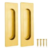 4.72 Inch Recessed Finger Flush Pulls for Kitchen Cabinet, Closet, Sliding Cupboard Door Handle - Brushed Gold Stainless Steel Rectangular Door Pulls Replacement Hardware (2 Pack) - Retail: $14
