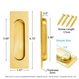 4.72 Inch Recessed Finger Flush Pulls for Kitchen Cabinet, Closet, Sliding Cupboard Door Handle - Brushed Gold Stainless Steel Rectangular Door Pulls Replacement Hardware (2 Pack) - Retail: $14