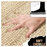Thick Toilet Rugs U-Shaped 24x20, Extra Soft Absorbent Chenille Striped Contour Bathroom Rugs for Toilet, Dry Quickly, Machine Washable, Non-Slip Bath Mat, Beige - Retail: $19