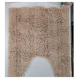 Thick Toilet Rugs U-Shaped 24x20, Extra Soft Absorbent Chenille Striped Contour Bathroom Rugs for Toilet, Dry Quickly, Machine Washable, Non-Slip Bath Mat, Beige - Retail: $19
