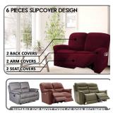ULTICOR Reclining Love Seat Slipcover, 48 - 65" L, 6-Piece Velvet Stretch Loveseat Reclining Sofa Covers, 2 seat Love seat Recliner Cover, Thick, Soft, Washable (Burgundy - Wine) - Retail: $55"