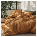 Linen Duvet Cover King Size - Linen Cotton Blend Bedding Set, Soft & Cozy, 3 Pieces, 1 Duvet Cover 104x90 and 2 Pillowcases, Pumpkin Yellow Color Cooling Bedding, Comforter Sold Separately - Retail: $