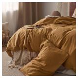 Linen Duvet Cover King Size - Linen Cotton Blend Bedding Set, Soft & Cozy, 3 Pieces, 1 Duvet Cover 104x90 and 2 Pillowcases, Pumpkin Yellow Color Cooling Bedding, Comforter Sold Separately - Retail: $