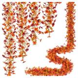 Fall Mums Flowers Artificial Garland for Decoration, 4 Pack 5.9 FT Faux Mums with Eucalyptus Leaves Ivy, UV Resistant Fake Fall Daisy Floral Vine Flowers for Home Garden Wedding Backdrop Decor - Retai