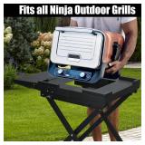 APPEARS NEW - BSARTE Grill Table Folding Stand fit Ninja Woodfire Outdoor OG700, OG800 and OG900 Series Grills with Side Table & Tissue Holder, Metal Stand Solid and Sturdy  - Retail: $135