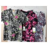 APPEARS NEW - Medical Scrub Tops Bundle - Floral and Animal Print Collection (Size Small) Set of 3