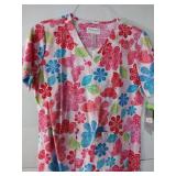 APPEARS NEW - Landau, Peaches, & Med Couture Floral Medical Scrub Tops (Size Medium) Lot of 3