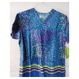 APPEARS NEW - Landau & Bio Medical Scrub Tops Bundle - Floral and Polka Dot Prints (Size Large) Lot of 3
