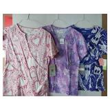 APPEARS NEW - Medical Scrub Top Bundle - Patterned Tops (Size Small) Lot of 3