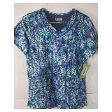 APPEARS NEW - Landau, Peaches & Bio Floral and Butterfly Print Medical Scrub Tops (Size Small) Lot of 3