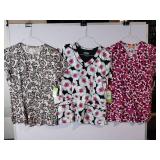 APPEARS NEW - Landau, Koi & ICU Floral Print Medical Scrub Tops Bundle (Size Medium) 3 Pack