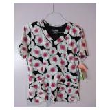 APPEARS NEW - Landau, Koi & ICU Floral Print Medical Scrub Tops Bundle (Size Medium) 3 Pack