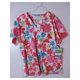 APPEARS NEW - Peaches, Landau & BIO Floral Print Medical Scrub Top Collection (Size XL) 3 Pack