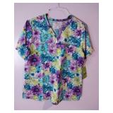 APPEARS NEW - Peaches, Landau & BIO Floral Print Medical Scrub Top Collection (Size XL) 3 Pack