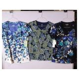 APPEARS NEW - Landau Medical Scrub Tops Collection - Blue Floral Patterns (Size Small) 3 Pack