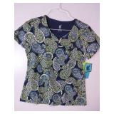 APPEARS NEW - Landau Medical Scrub Tops Collection - Blue Floral Patterns (Size Small) 3 Pack
