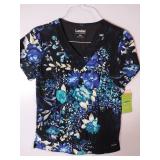 APPEARS NEW - Landau Medical Scrub Tops Collection - Blue Floral Patterns (Size Small) 3 Pack