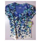 APPEARS NEW - Landau Medical Scrub Tops Collection - Blue Floral Patterns (Size Small) 3 Pack