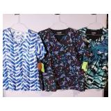APPEARS NEW - Landau & BIO  Medical Scrub Tops Bundle - Dragonfly and Geometric Patterns (Size Medium) 3 Pack