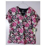 APPEARS NEW - MC2 Floral Print Medical Scrub Top Collection (Size XL) 3 Pack