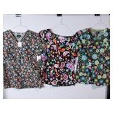 APPEARS NEW - Koi & Peaches Colorful Printed Medical Scrub Tops Set (Size XS) 3 Pack