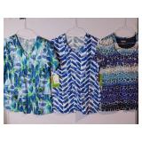 APPEARS NEW - Landau & Bio Medical Scrub Top Bundle - Blue Pattern Collection (Size Small) 3 Pack