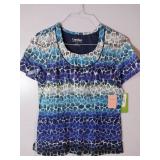 APPEARS NEW - Landau & Bio Medical Scrub Top Bundle - Blue Pattern Collection (Size Small) 3 Pack