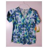 APPEARS NEW - Landau & Bio Medical Scrub Top Bundle - Blue Pattern Collection (Size Small) 3 Pack