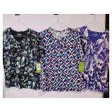 APPEARS NEW - Landau & Bio Printed Medical Scrub Tops Bundle (Size Large) 3 Pack
