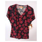 APPEARS NEW - Landau & Cherokee Floral Print Medical Scrub Tops Bundle (Size Medium) 3 Pack