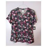APPEARS NEW - Landau & Cherokee Floral Print Medical Scrub Tops Bundle (Size Medium) 3 Pack
